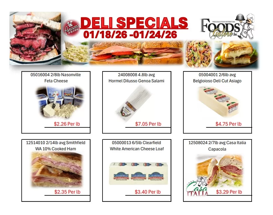 Delicious deli specials on meats and cheeses available January 18–24, 2026, for great deals.